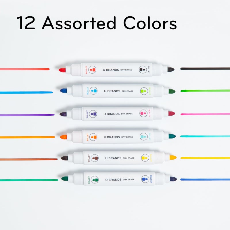 U Brands Fine Tip Dry Erase Markers with Eraser, Magnetic Double Ended Whiteboard Markers, Low Odor, Assorted Bright Colors, Set of 6 - Image 3