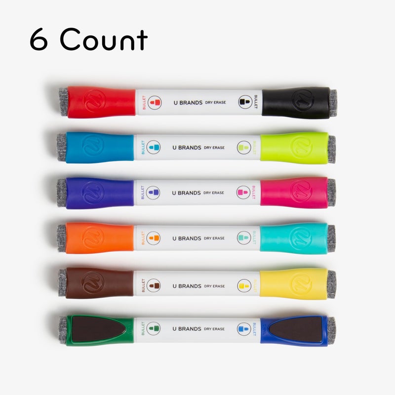 U Brands Fine Tip Dry Erase Markers with Eraser, Magnetic Double Ended Whiteboard Markers, Low Odor, Assorted Bright Colors, Set of 6 - Image 2