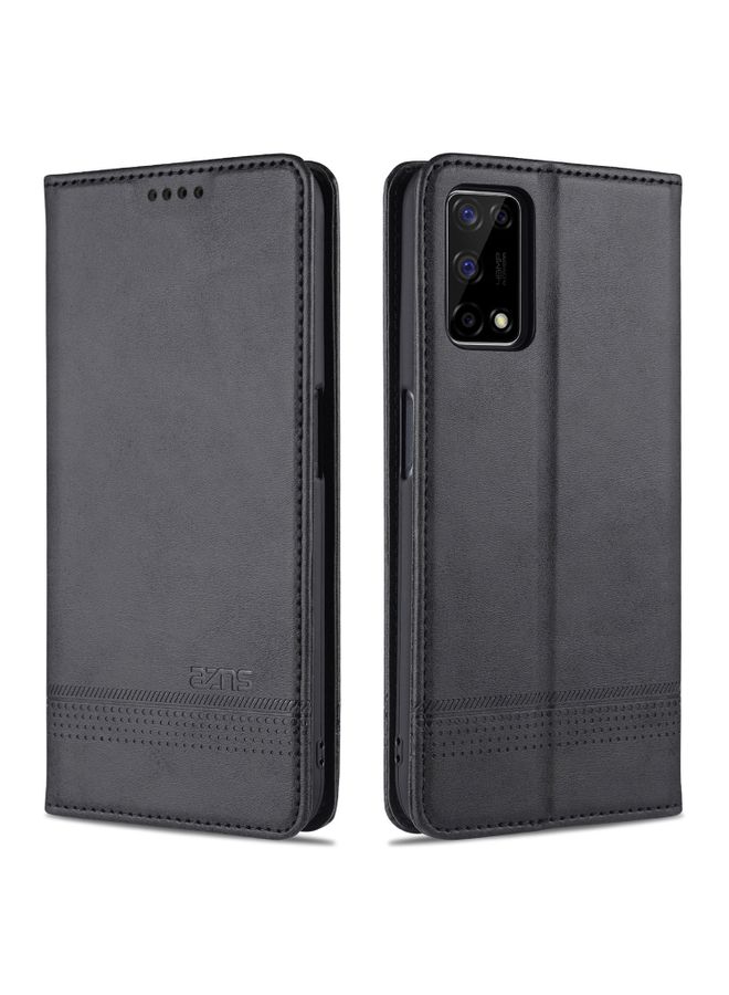HuHa Case Cover For K7x / Realme V5 5G AZNS Magnetic Calf Texture Horizontal Flip Leather Case with Card Slots & Holder & Wallet Black