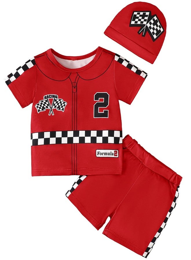 Happidoo Baby Boy 2nd Birthday Outfit Toddler Two Year Old Birthday Clothes Boy Race Car Driver Shirt (Red-short,2T) - Image 1