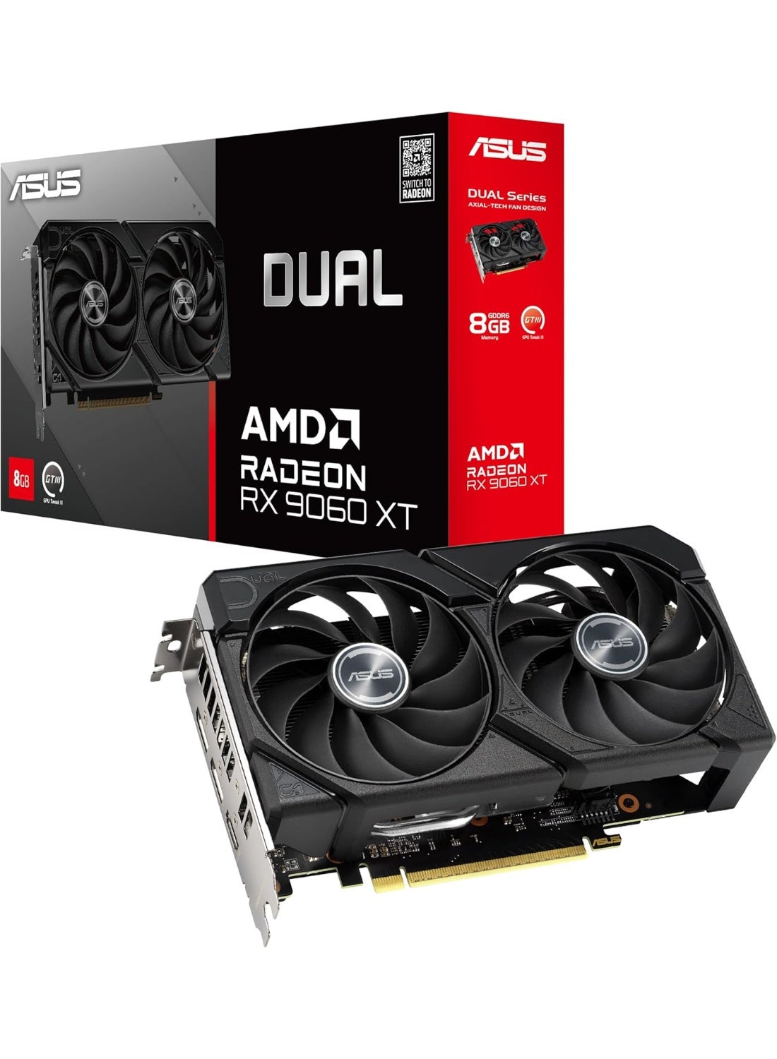 Dual Radeon™ RX 9060 XT 8GB GDDR6 Graphics Card (PCIe 5.0, HDMI 2.1b, DisplayPort 2.1a, 2.5-Slot Design, Axial-tech Fan Design, 0dB Technology, and More)