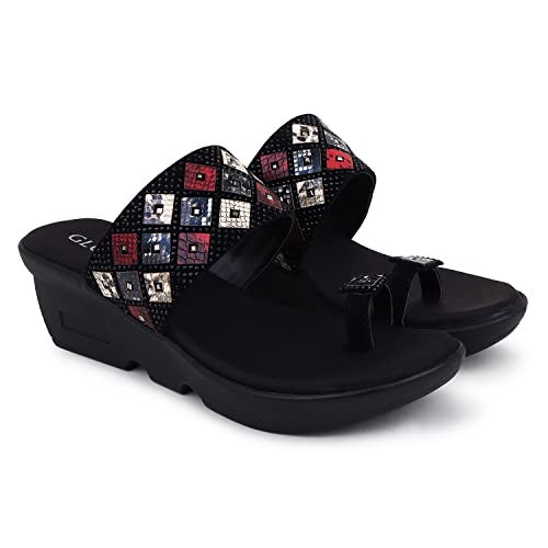 Gloss! GLOSS Women's Fashionable, Soft & Comfortable Casual Black Wedges (4965) - Image 2