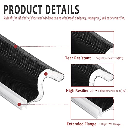 Solike 100 Feet Weather Stripping Door Seal Strip, Solike V-Shaped "Q" Foam Slot Installation Seals Large Gap Kerf Weather Stripping for Door Frame, Easy Cut to Size(Black) - Image 3