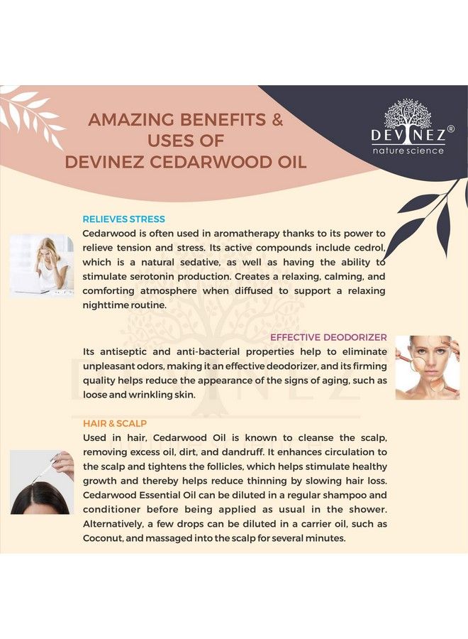 Devinez زيت خشب الأرز الهيمالايا الأساسي 100 مل (معتمد من نابل وإفرا) 100% نقي وطبيعي وغير مخفف من الدرجة العلاجية للبشرة والشعر والعلاج بالروائح في زجاجة ألمنيوم مؤكسد - Image 5