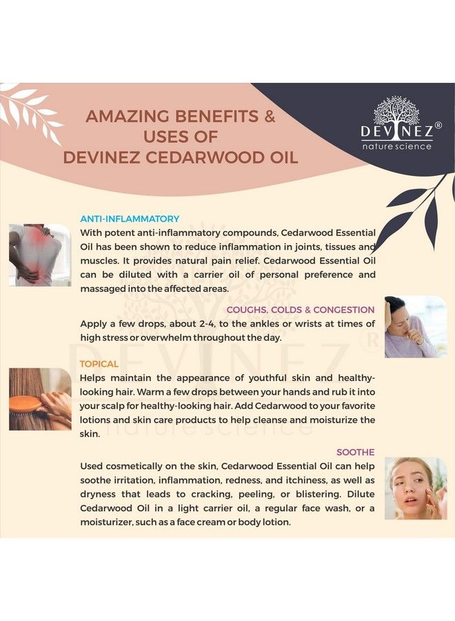 Devinez زيت خشب الأرز الهيمالايا الأساسي 100 مل (معتمد من نابل وإفرا) 100% نقي وطبيعي وغير مخفف من الدرجة العلاجية للبشرة والشعر والعلاج بالروائح في زجاجة ألمنيوم مؤكسد - Image 4