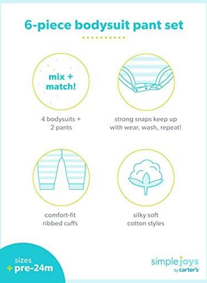 Simple Joys by Carter's Baby Girls' 6-Piece Bodysuits (Short and Long Sleeve) and Pants Set, Multicolor/Bunny/Dots/Text Print, 12 Months - Image 4