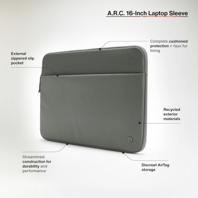 إنكيس غلاف A.R.C. من إينكيس مع بوليستر معاد تدويره ReSpun - لحواسيب MacBook/الكمبيوتر المحمول مقاس 15 بوصة و16 بوصة ولأجهزة iPad/اللوحية - ببطانة فراء صناعي مبطنة، وجيب خارجي بسحاب - بلون Smoked Ivy - Image 3