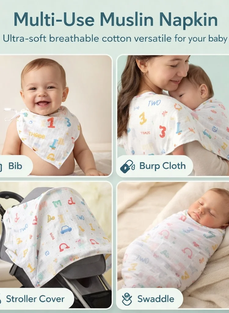 TUMMY Tummy - Muslin 100% Cotton Baby Face Napkin 30x30 cm, Pack of 6