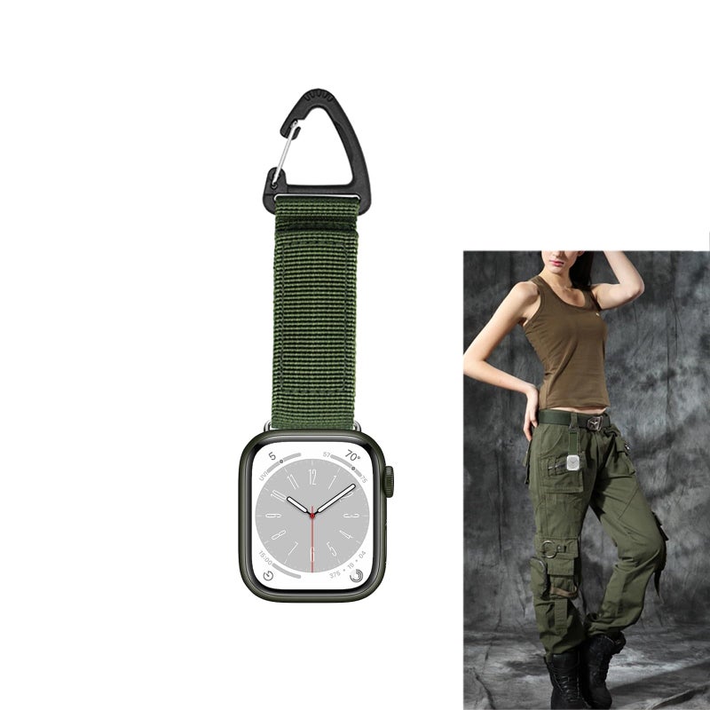 YwonShne Nylon Strap Compatible with Apple Watch Fob Clip Holder Carabiner,Military Tactical Band Breathable Molle Webbing Canvas Keychain with Metal Buckle for iWatch Series Ultra 8 7 6 5 4 3 2 1 SE - Image 2