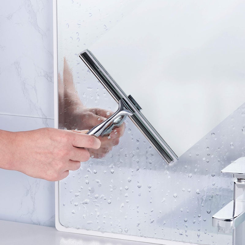 Ettori Shower Squeegee Clear Glass Wall Cleaner Stainless Steel with Suction Storage Hook -10'', Chrome - Image 5