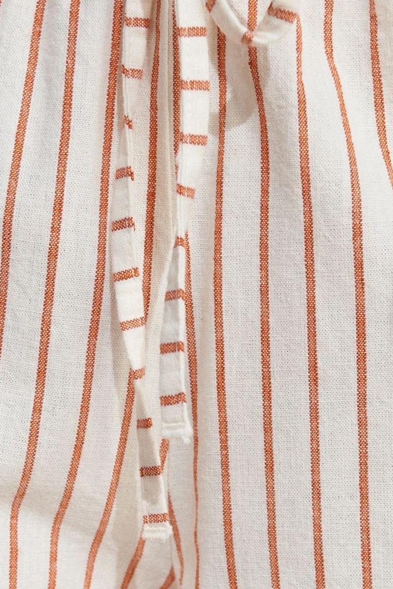 Dilvin Cream Natural DILVIN Women's Striped Wide-leg Linen Trousers for Women | Best Price UAE