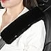 AOGELAN 2 Pack Black Fluffy Fuzzy Genuine Sheepskin Car Seat Belt Cover Pad Seatbelt Cushion for Soft Auto Lambswool Shoulder Strap Cushion Adults 2 Black - Image 2