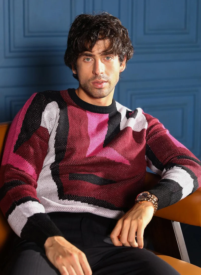 كامبوس سوترا كنزة رجالية جاكار باللونين الأحمر والكريمي