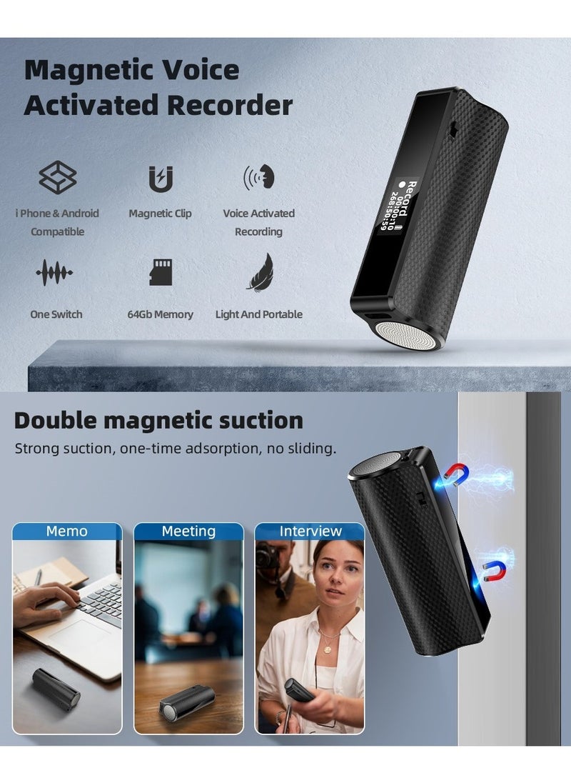 LAESO - 64G Magnetic Voice Recorder with AI-Intelligent Triple Noise Reduction,25 Days Continuous Recording Device,Voice Activated Audio Recorder,Digital Voice Recorder for Meetings/Interviews/Classroom… - Image 1