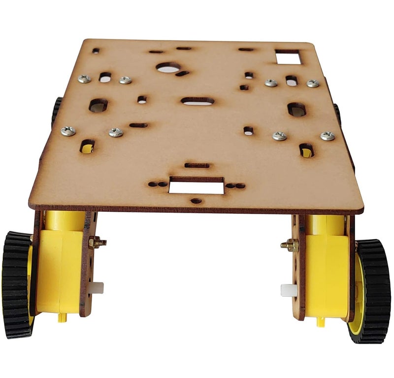 Electrobot Smart Car Wooden Robot Chassis Kit 4WD with 4 BO Double Shaft Motors 4 Plastic Wheels Switch Wires Nut Bolts for Robotics DIY Projects UNO Compatible High Ground Clearance - Image 2