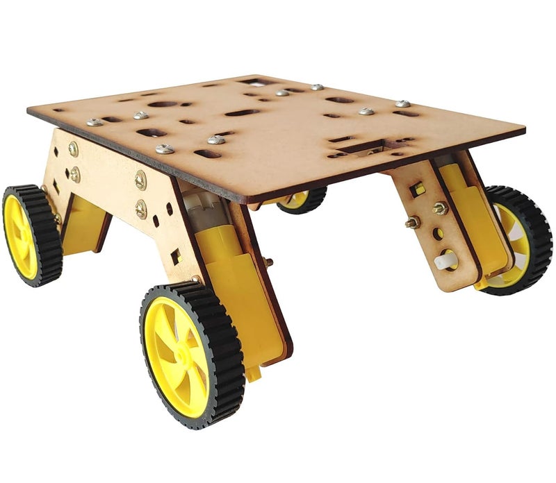 Electrobot Smart Car Wooden Robot Chassis Kit 4WD with 4 BO Double Shaft Motors 4 Plastic Wheels Switch Wires Nut Bolts for Robotics DIY Projects UNO Compatible High Ground Clearance - Image 3