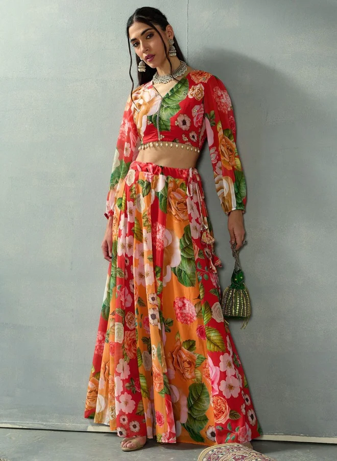 SASSAFRAS Floral Printed Lehenga Choli for Women