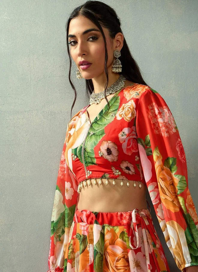 SASSAFRAS Floral Printed Lehenga Choli for Women