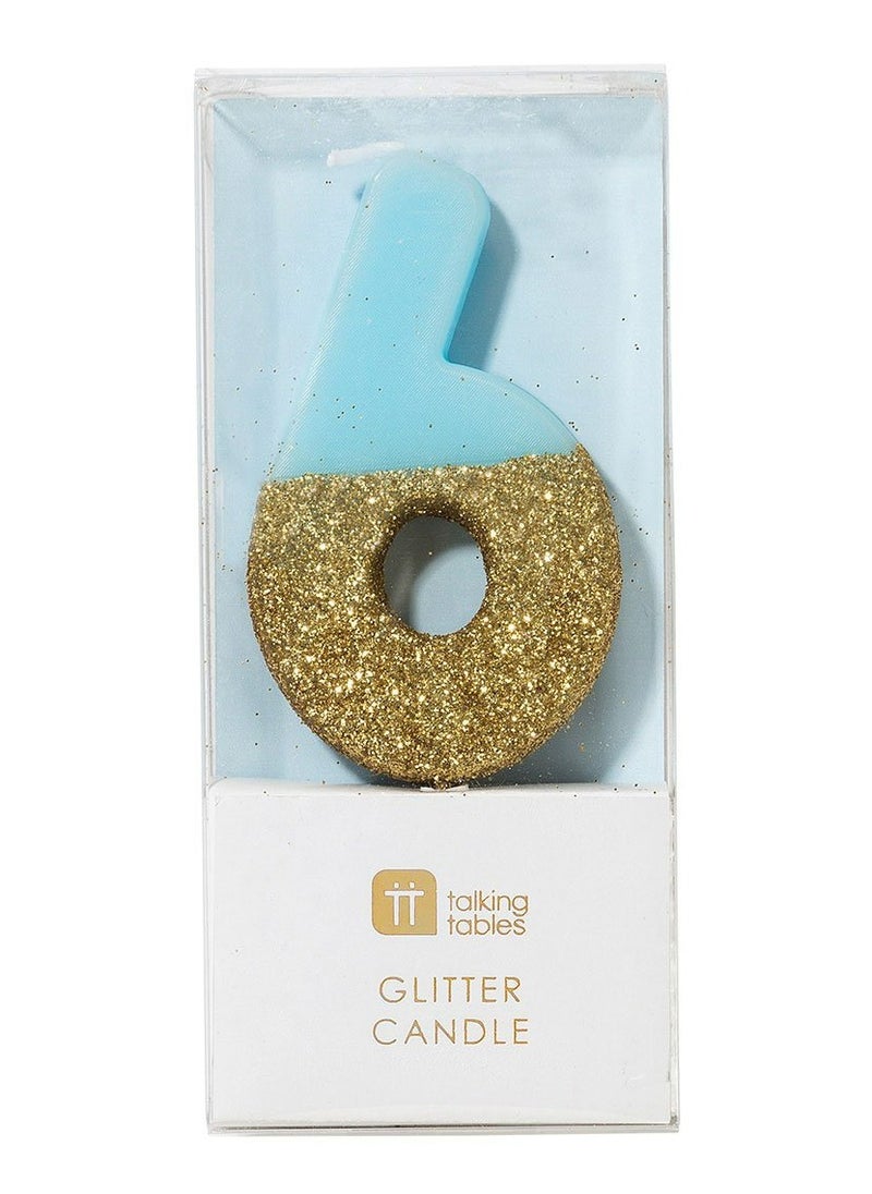 Talking Tables - Blue & Gold Glitter Number Candle - 6 - Image 1