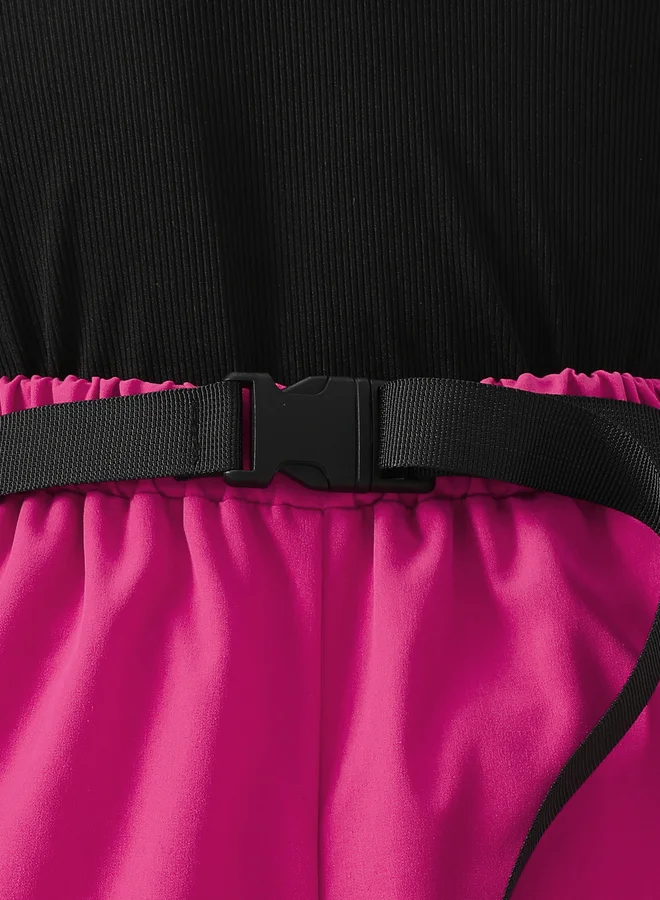 Take Two Take Two Girls Pink Cold Shoulder Top and Belted Joggers Set
