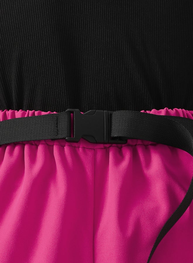 Take Two Girls Pink Cold Shoulder Top and Belted Joggers Set - Image 4