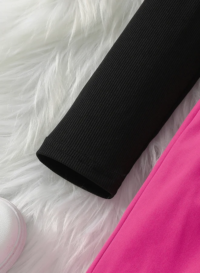 Take Two Take Two Girls Pink Cold Shoulder Top and Belted Joggers Set