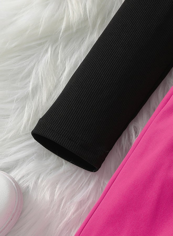 Take Two Girls Pink Cold Shoulder Top and Belted Joggers Set - Image 5