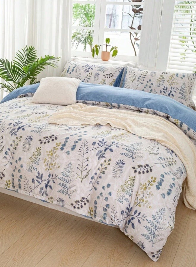 LUNA Home Queen size 6 piece bedding set, featuring a beautiful blue leaf design.  - Image 2