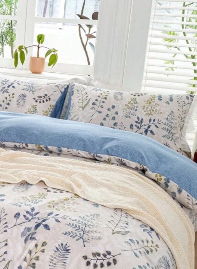 LUNA Home Queen size 6 piece bedding set, featuring a beautiful blue leaf design.  - Image 4