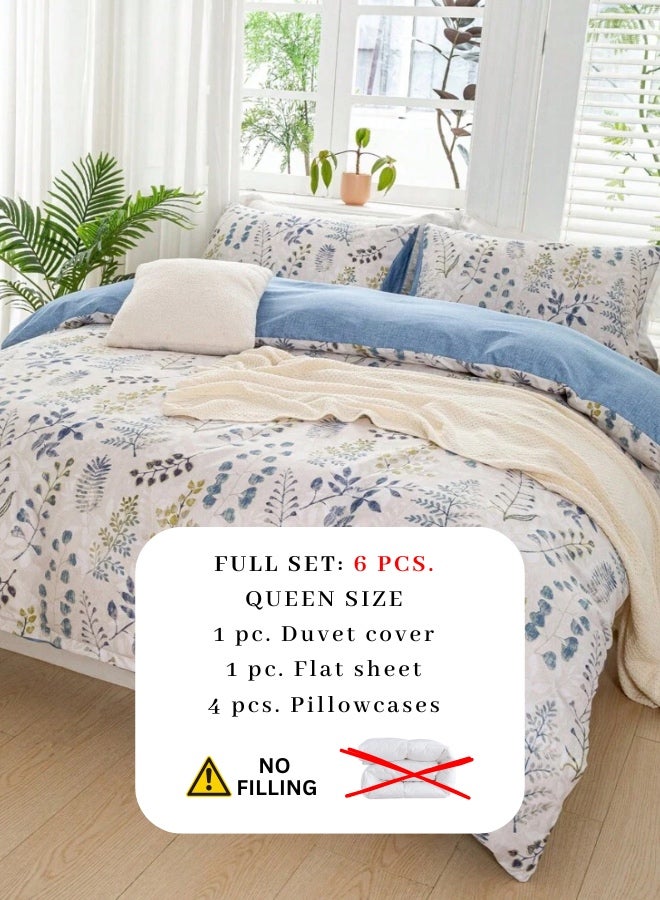 LUNA Home Queen size 6 piece bedding set, featuring a beautiful blue leaf design.  - Image 3