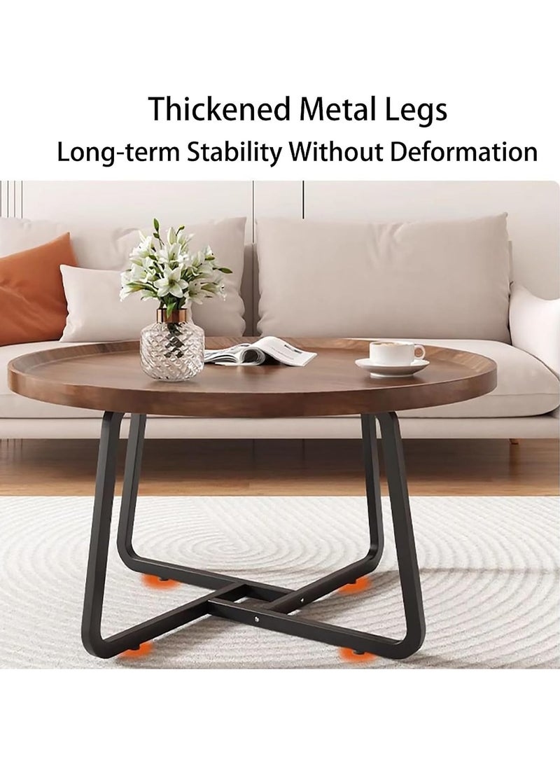 VUCATIN Nesting Coffee Table Set of 2, 80+60cm Round Walnut End Tables with Fluted, Modern Center Table for Living Room Bedroom Office Balcony - Image 4