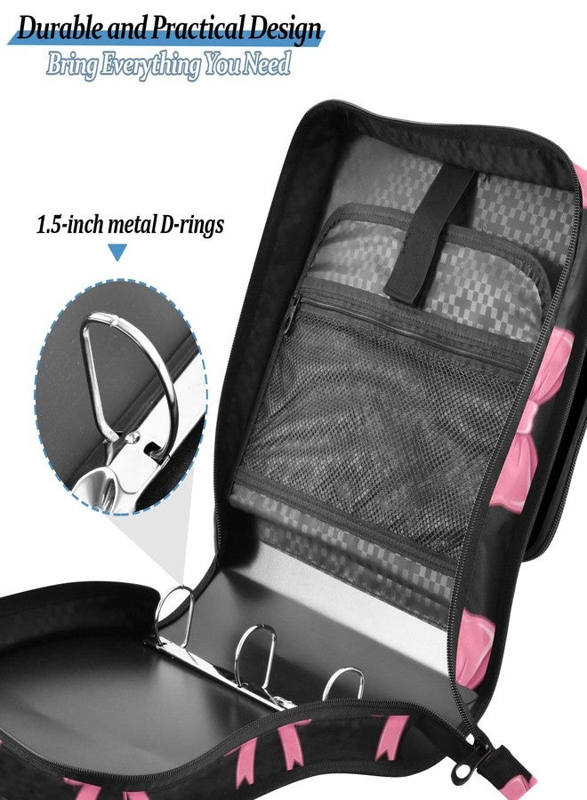 FLildon Elegant Bows Pink Black Zipper Binder 3 D-Ring, Multi-Pockets Binder with Shoulder Strap 600 Sheet Capacity Expanding File Folder - Image 5