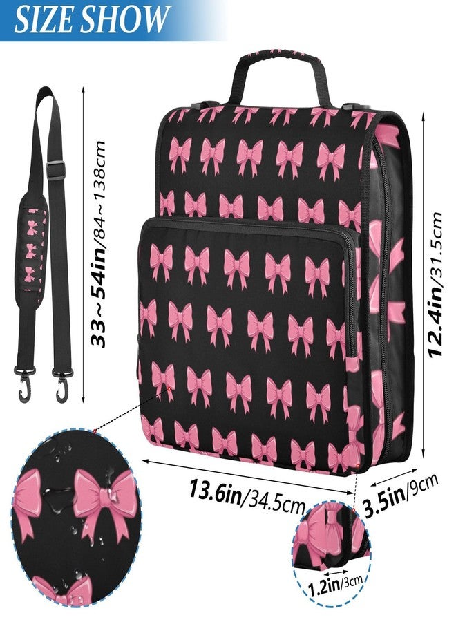 FLildon Elegant Bows Pink Black Zipper Binder 3 D-Ring, Multi-Pockets Binder with Shoulder Strap 600 Sheet Capacity Expanding File Folder - Image 3