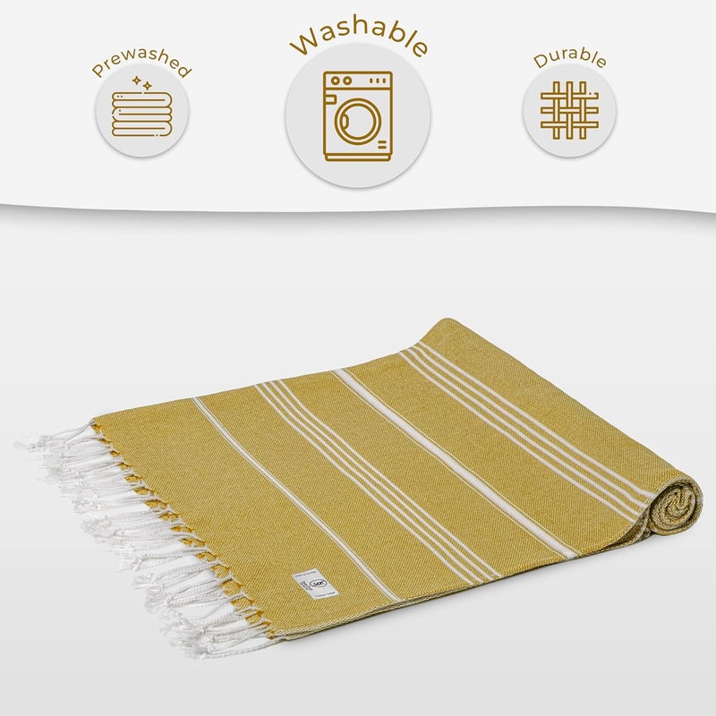 Ossano Turkish Beach Towel Quick Dry & Soft Oversized (39" x 71") - Compact, Versatile and Functional as Yoga Mat, Picnic and Travel Blanket, Cruise and Bath Towels - Mustard - Image 5