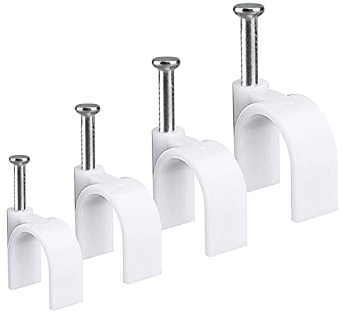 BESSEEK Round Cable Wire Clips, RG6/RG59/CAT5/CAT6/RJ45 Electrical Ethernet Dish TV Speaker Wire Cord Tie Holder, Single Coaxial Nail Clamps (6mm + 8mm + 10mm + 12mm 400pcs) - Image 1