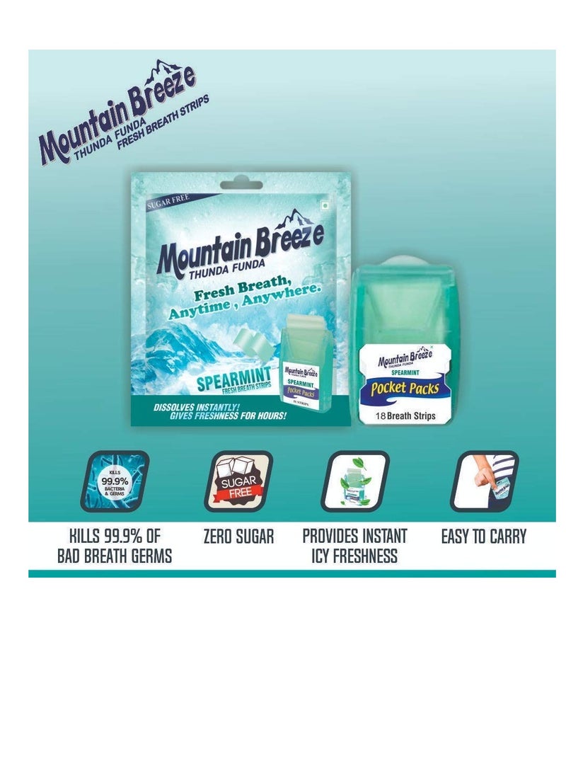 Mountain Breeze Sugar Free Spearmint Fresh Breath Strips  18 Strips each  Pack of 12 x 18 = 216 Strips - Image 5