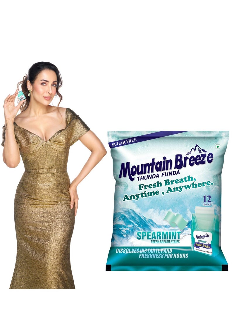Mountain Breeze Sugar Free Spearmint Fresh Breath Strips  18 Strips each  Pack of 12 x 18 = 216 Strips - Image 1