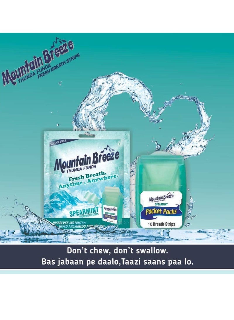 Mountain Breeze Sugar Free Spearmint Fresh Breath Strips  18 Strips each  Pack of 12 x 18 = 216 Strips - Image 4