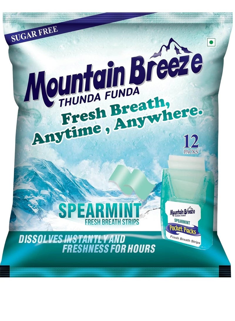 Mountain Breeze Sugar Free Spearmint Fresh Breath Strips  18 Strips each  Pack of 12 x 18 = 216 Strips - Image 2