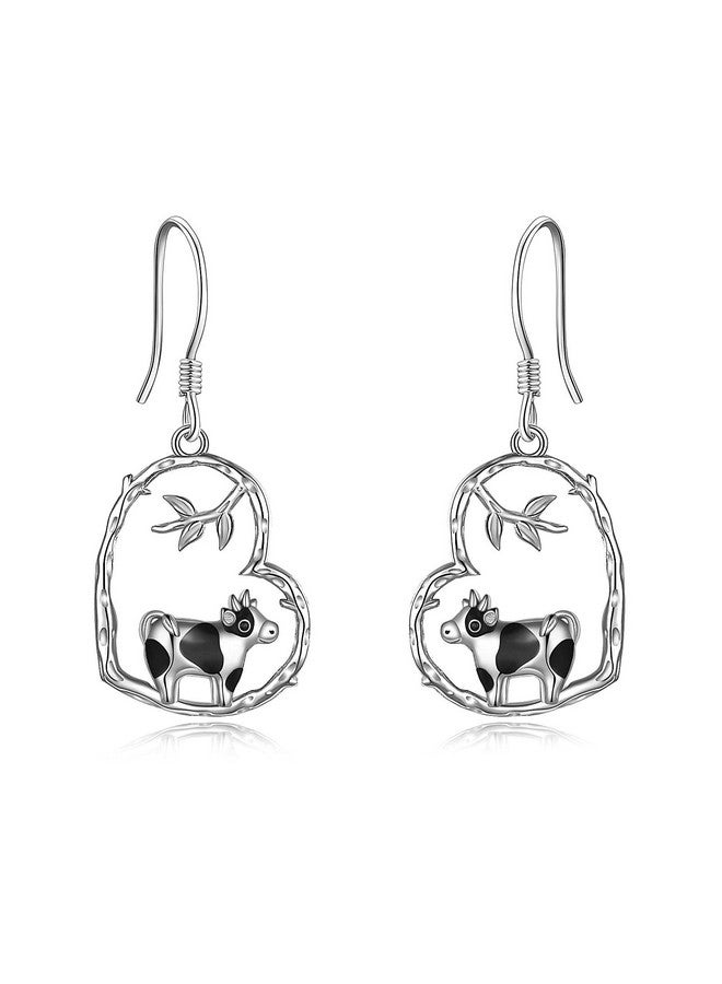POPLYKE Sterling Silver Cow Earrings For Women Girls Heart Cow Gfits Jewelry For Women - Image 1