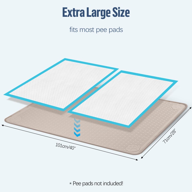 Bartuke Pee Pad Holder for Dogs, 40" x 28" Silicone Pee Tray Mat Leak-Proof, High Edge, No Spill Pet Pad Holder for Puppy, Cat, Rabbit, Dog Training Pads for Home Floor Protection (Khaki) - Image 2
