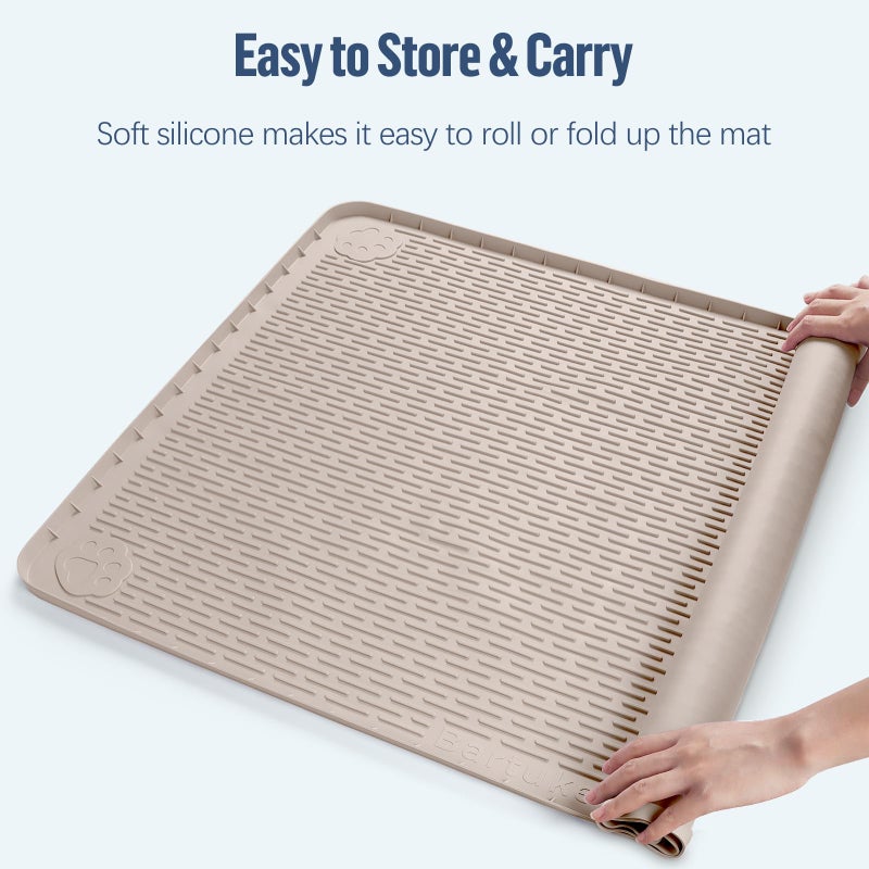 Bartuke Pee Pad Holder for Dogs, 40" x 28" Silicone Pee Tray Mat Leak-Proof, High Edge, No Spill Pet Pad Holder for Puppy, Cat, Rabbit, Dog Training Pads for Home Floor Protection (Khaki) - Image 5