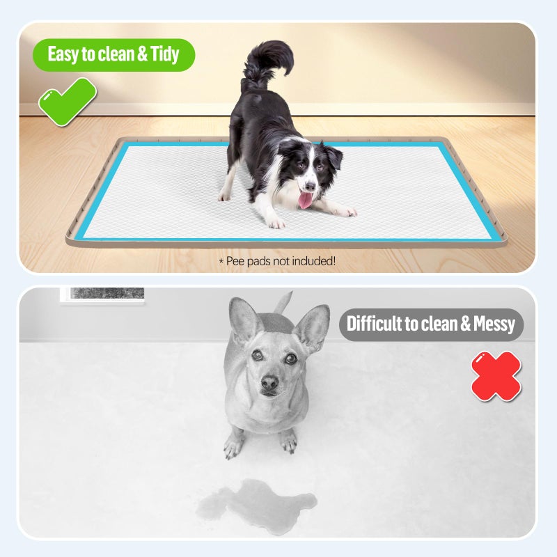 Bartuke Pee Pad Holder for Dogs, 40" x 28" Silicone Pee Tray Mat Leak-Proof, High Edge, No Spill Pet Pad Holder for Puppy, Cat, Rabbit, Dog Training Pads for Home Floor Protection (Khaki) - Image 3