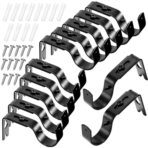 Frienda 12 Pcs Curtain Rod Brackets Adjustable Holder Wall for 1 Inch Diameter Curtain Rod General Bracket Hooks with Screws Bright Black - Image 3