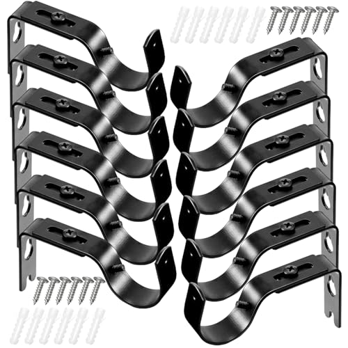Frienda 12 Pcs Curtain Rod Brackets Adjustable Holder Wall for 1 Inch Diameter Curtain Rod General Bracket Hooks with Screws Bright Black - Image 1