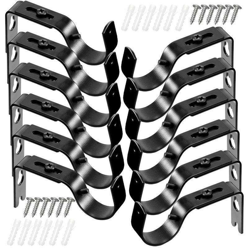 Frienda 12 Pcs Curtain Rod Brackets Adjustable Holder Wall for 1 Inch Diameter Curtain Rod General Bracket Hooks with Screws Bright Black - Image 2