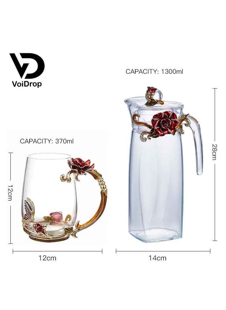 Generic - Glass Pitcher With Lid Set Of 4 Glass Water Pitcher Cold Carafe For Ice Tea Water Lemonade Coffee Elegant And Modern  Practical Spout Pitchers For Drinks 1500ml  Big Red - Image 1