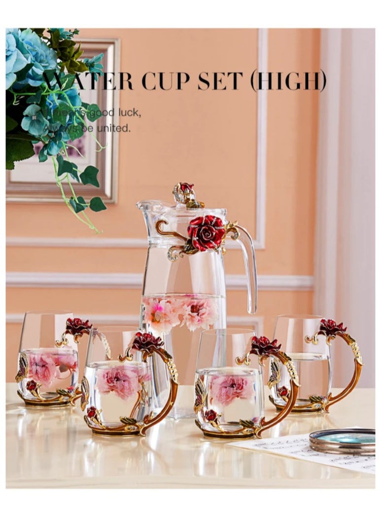 Generic - Glass Pitcher With Lid Set Of 4 Glass Water Pitcher Cold Carafe For Ice Tea Water Lemonade Coffee Elegant And Modern  Practical Spout Pitchers For Drinks 1500ml  Big Red - Image 1