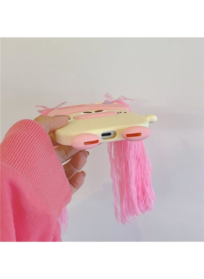 QoKcoahn iPhone 14 Case, Cute 3D Kawaii Phone Cases Funny Braided Sausage Mouth Girl Pink Cartoon Case with Keychain Soft Silicone Gel Drop Protection for Women and Girls - Image 3