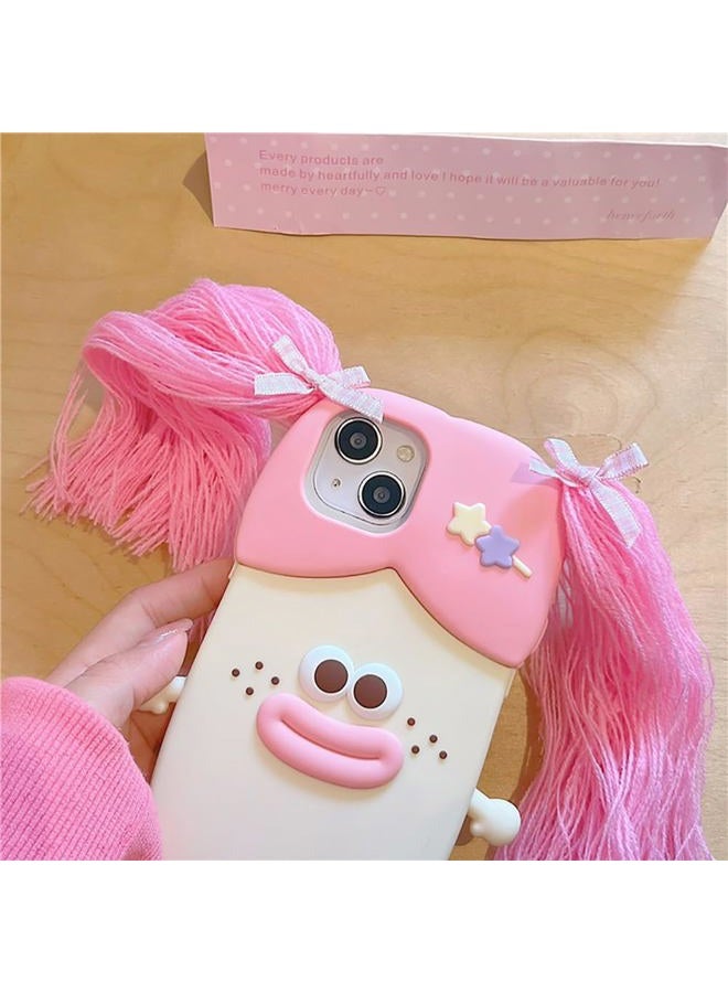 QoKcoahn iPhone 14 Case, Cute 3D Kawaii Phone Cases Funny Braided Sausage Mouth Girl Pink Cartoon Case with Keychain Soft Silicone Gel Drop Protection for Women and Girls - Image 4